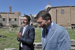 Foto LaPresse 04-09-2013 Roma Cronaca Ignazio Marino e Matteo Renzi visitano i Fori Imperiali